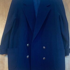 Vintage Susan Bristol 100% Wool Double-Breasted Navy Coat military buttons sz 16